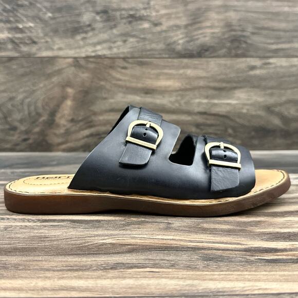 NIB Born Henna 7M Comfort Black Leather Slide Sandals - Picture 3 of 11
